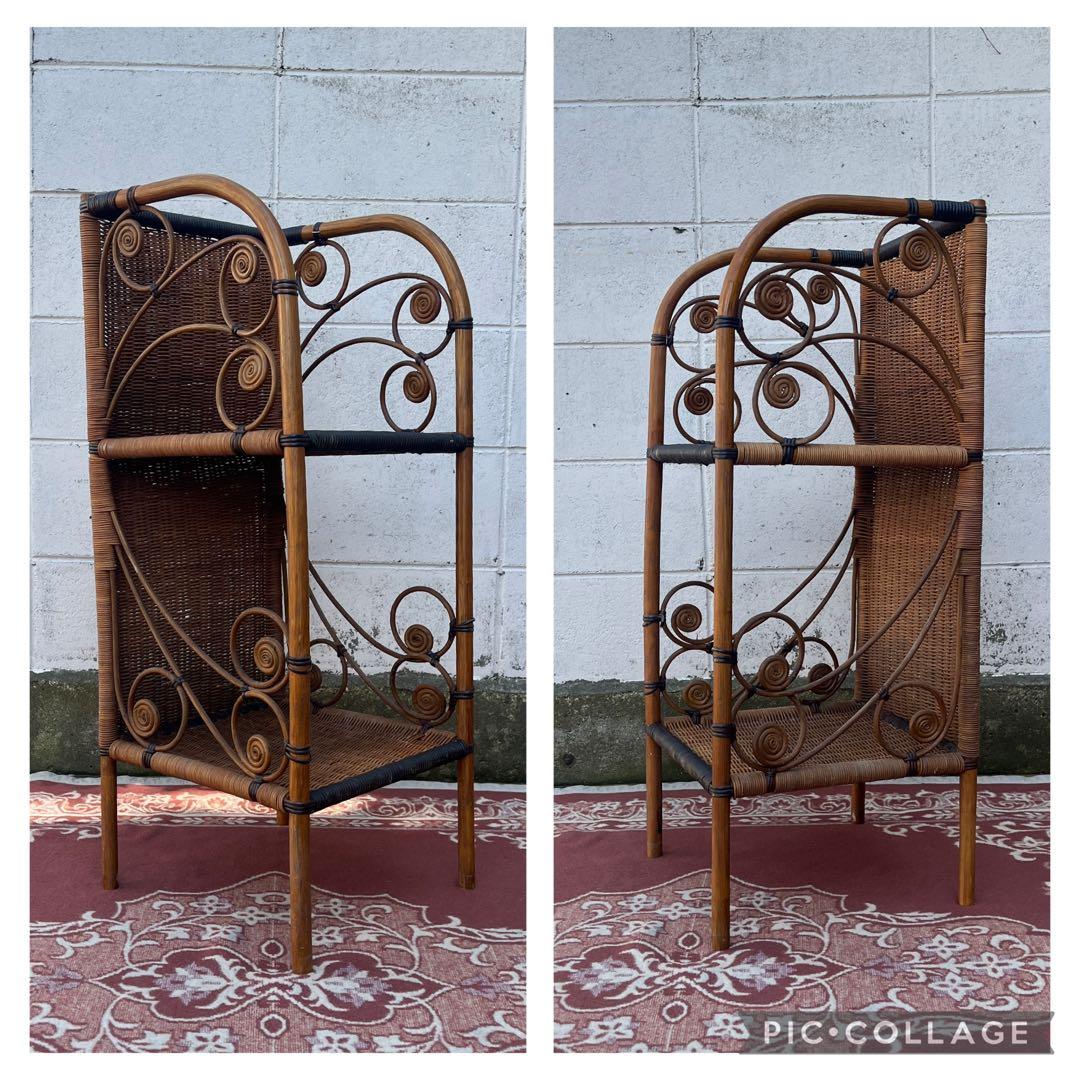 古家具 天然素材◾️籐ラタン製 2段 ディスプレイ台 飾り台 花台