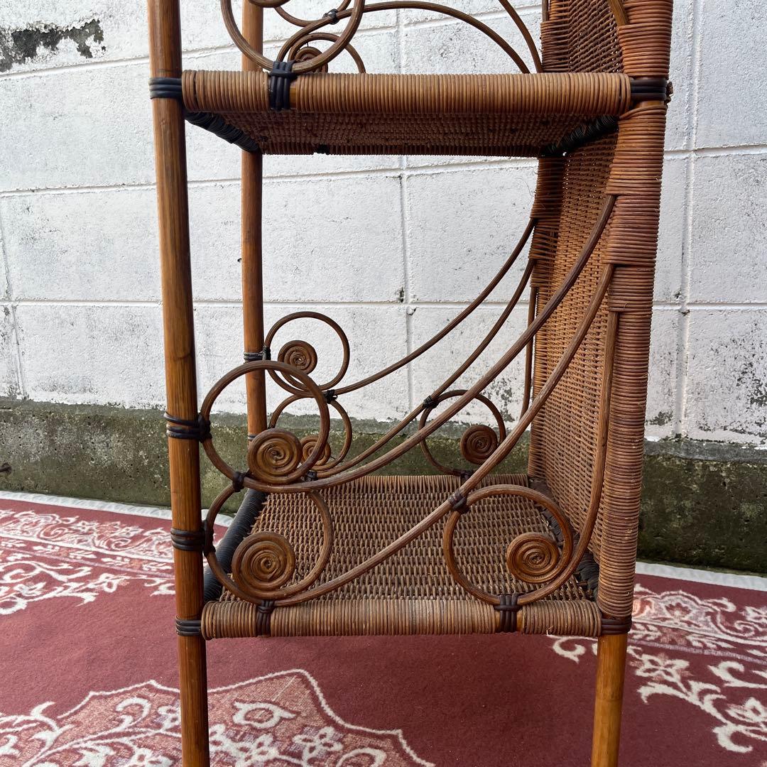 古家具 天然素材◾️籐ラタン製 2段 ディスプレイ台 飾り台 花台