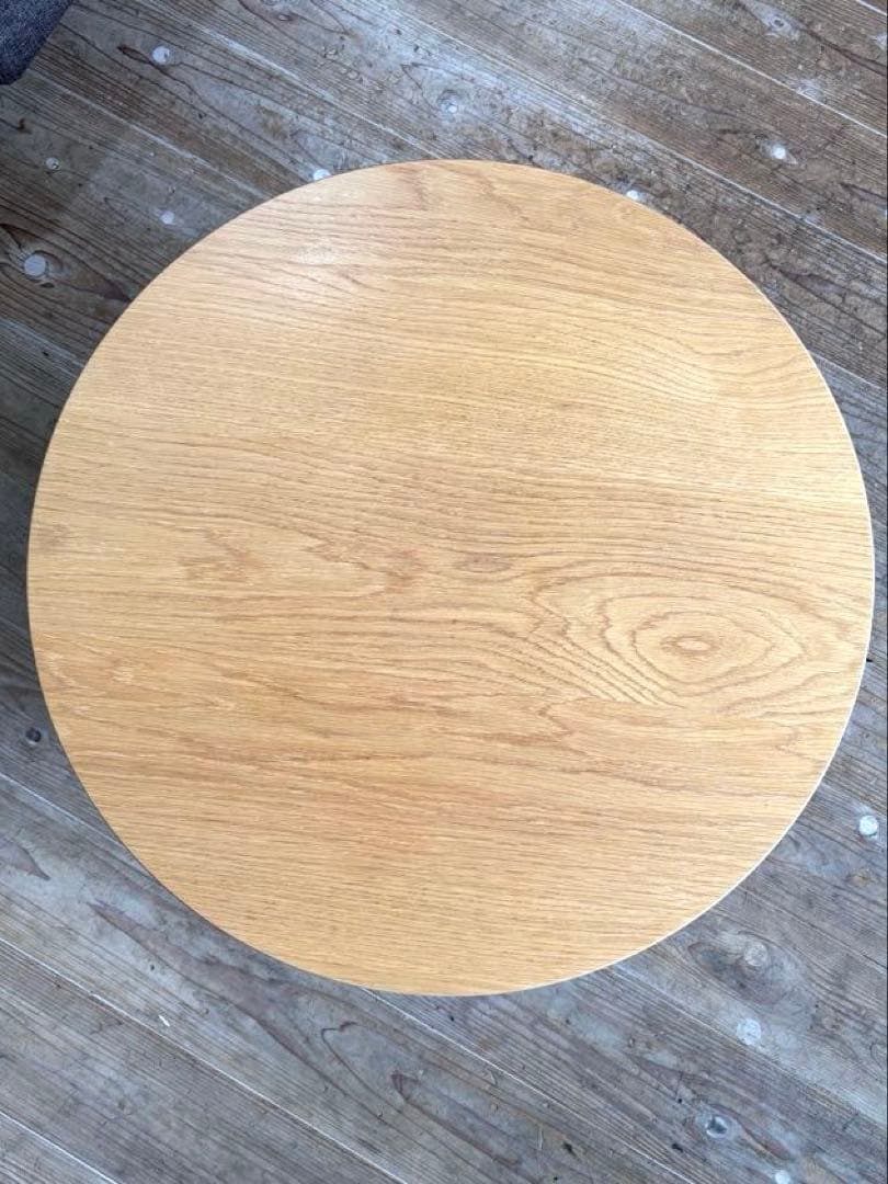 【美品】東谷 ラウンドテーブル 円形センターテーブル 木目調 グレー直径69cm