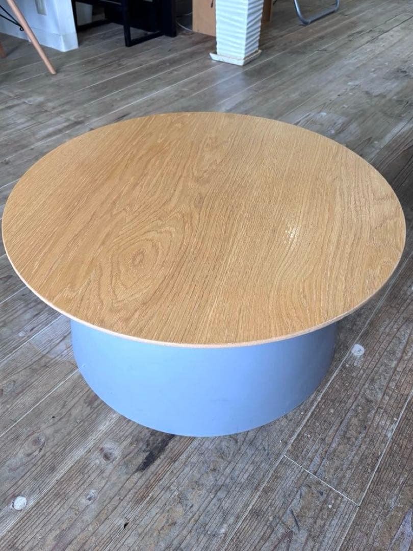 【美品】東谷 ラウンドテーブル 円形センターテーブル 木目調 グレー直径69cm