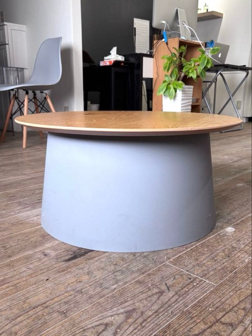 【美品】東谷 ラウンドテーブル 円形センターテーブル 木目調 グレー直径69cm