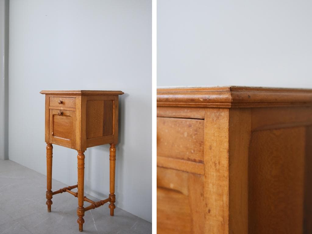 フランスアンティーク木製*大理石キャビネット/ナイトテーブル机/飾棚(86-48