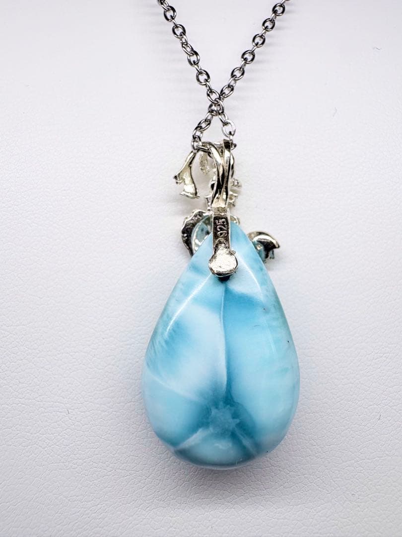 天然石ラリマー 魚モチーフ ペンダント シルバー９２５ベイル　No.11