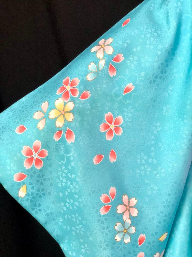 七五三　7歳　女の子　水色　桜　四つ身　着物　作り帯　セット　753 七歳　7才