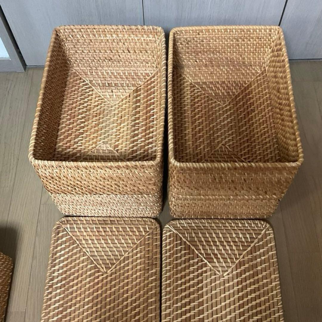 無印良品　ラタン製　バスケット6個+蓋2個セット
