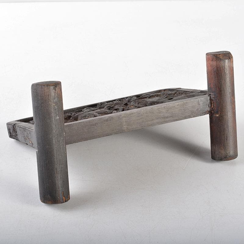 中国　唐木紫檀彫刻　人物彫　衝立　硯屏　置物　M　R5164