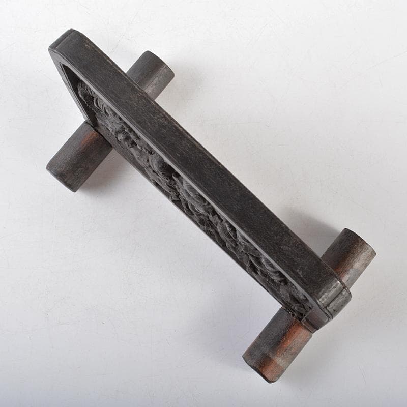 中国　唐木紫檀彫刻　人物彫　衝立　硯屏　置物　M　R5164