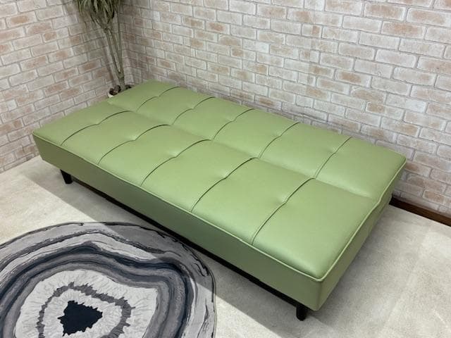 ソファーベッド　ライトグリーン　レザーファブリック　ソファ　新品　大特価