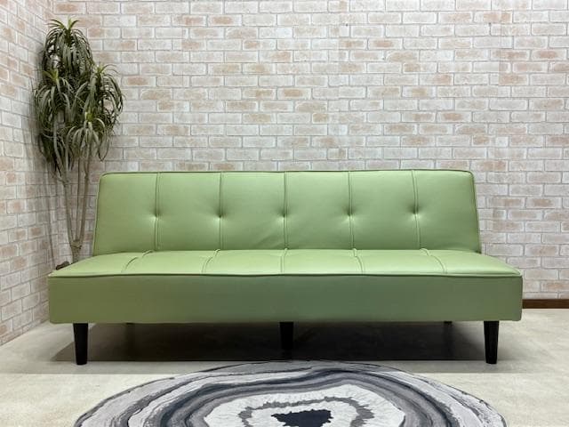 ソファーベッド　ライトグリーン　レザーファブリック　ソファ　新品　大特価