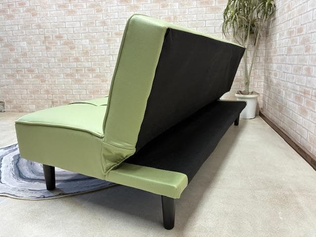 ソファーベッド　ライトグリーン　レザーファブリック　ソファ　新品　大特価