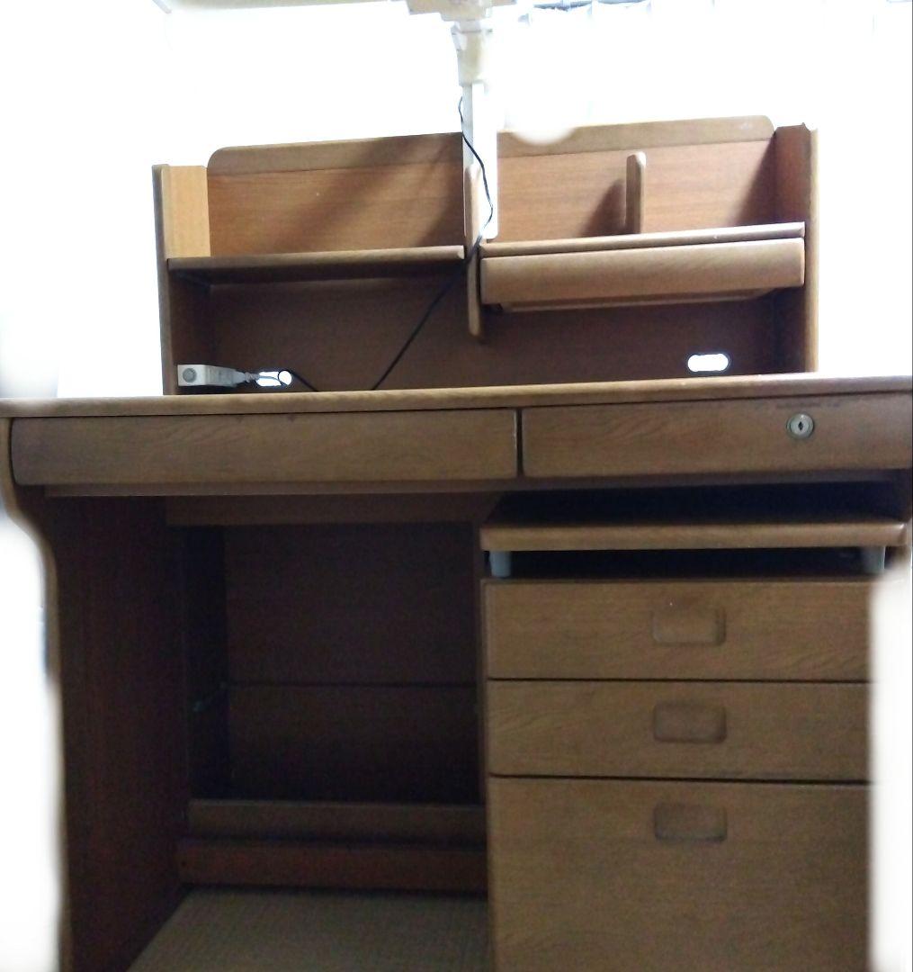 木目調デスク 上部棚付き 3引き出し