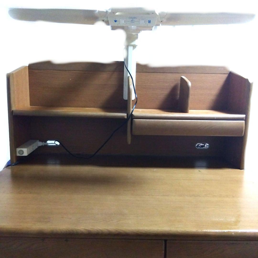 木目調デスク 上部棚付き 3引き出し