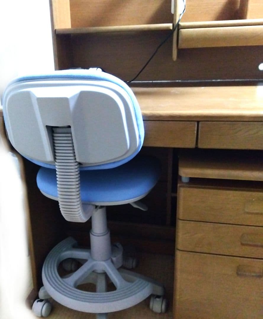 木目調デスク 上部棚付き 3引き出し