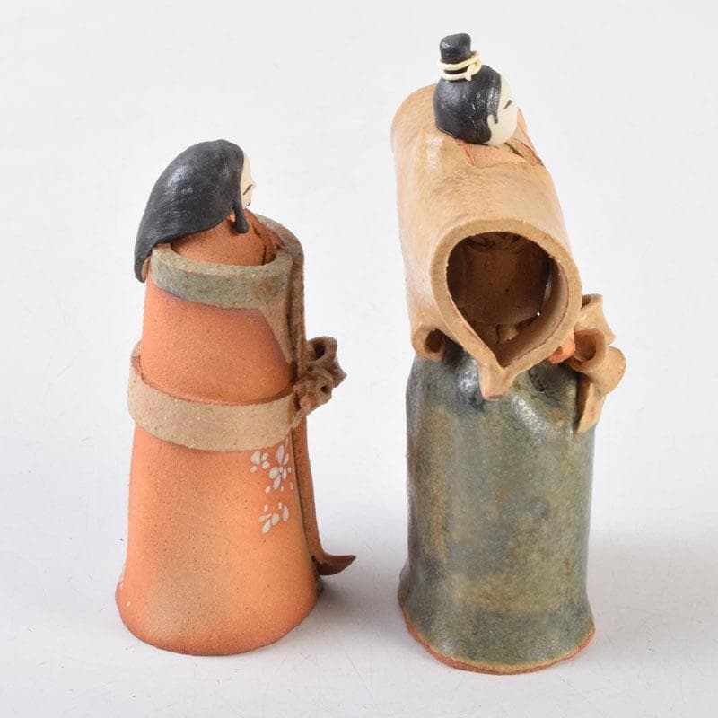 矢羽田英子作 陶人形 雛人形 立雛 共箱 V 8703