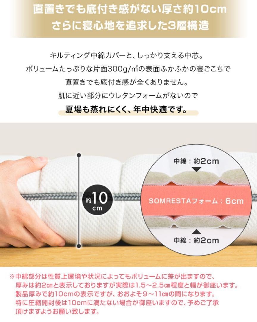SOMRESTA マットレス シングル 10cm