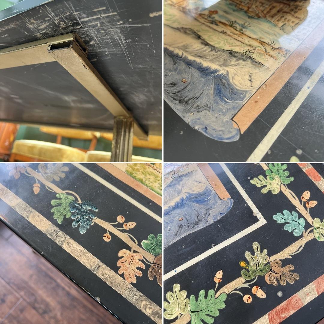 k209r124 イタリアの風景が描かれた装飾的なセンターテーブル 真鍮脚