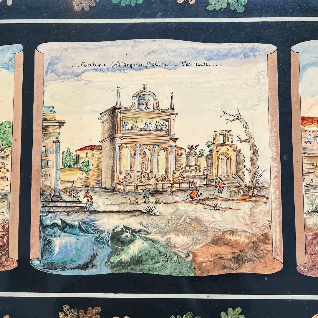 k209r124 イタリアの風景が描かれた装飾的なセンターテーブル 真鍮脚