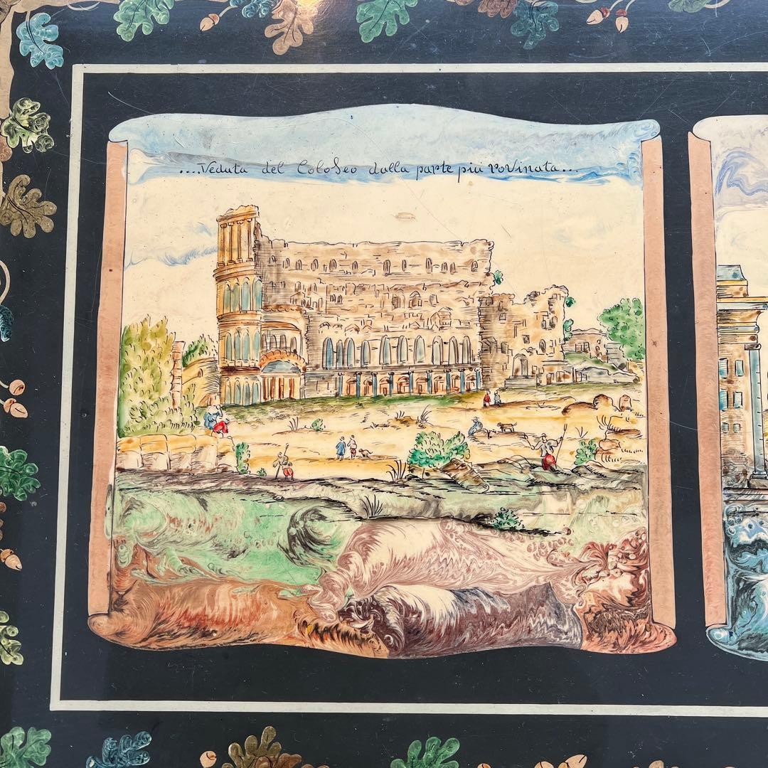 k209r124 イタリアの風景が描かれた装飾的なセンターテーブル 真鍮脚