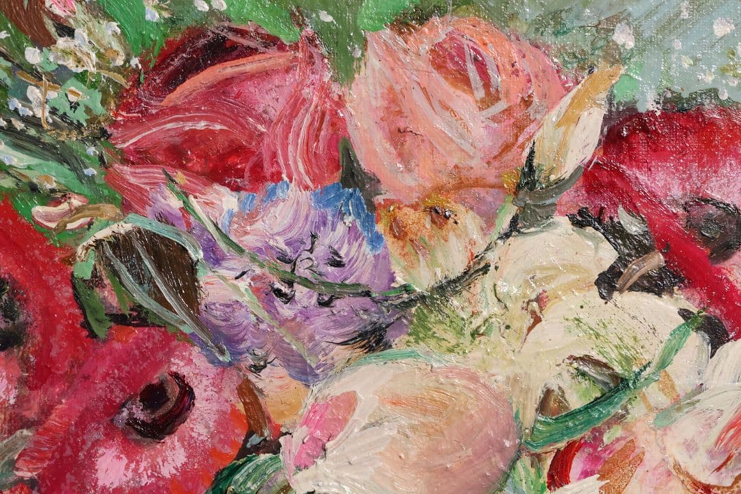 【真作】中島裕子 油彩 SM号「ファンタジーの花々」額装 ポピー 薔薇CM173