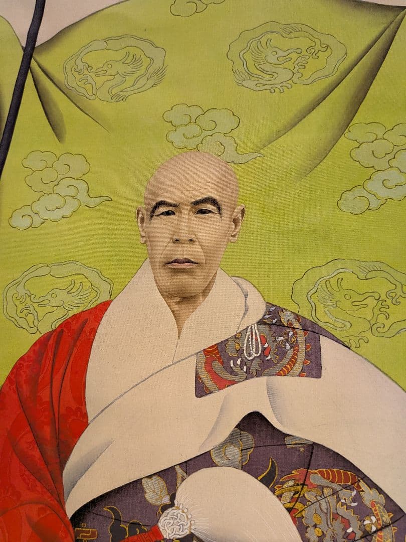写実的　絹本肉筆　竹森華堂　仏画　頂僧　肖像画　昭和3年