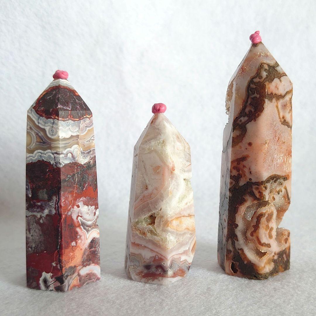 ピンク瑪瑙、メキシコ瑪瑙、レッドモスアゲート特別セット　ポイントタワー素敵な逸品