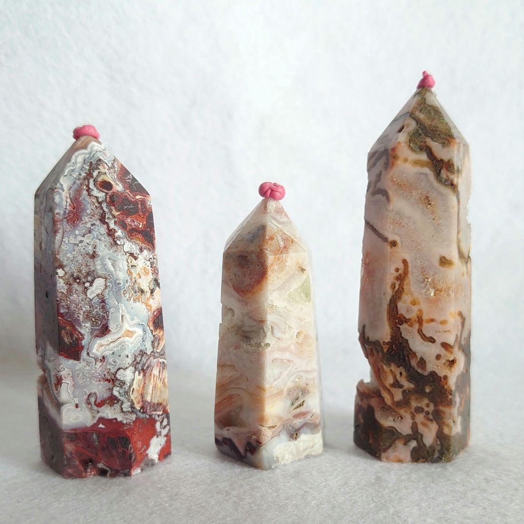 ピンク瑪瑙、メキシコ瑪瑙、レッドモスアゲート特別セット　ポイントタワー素敵な逸品