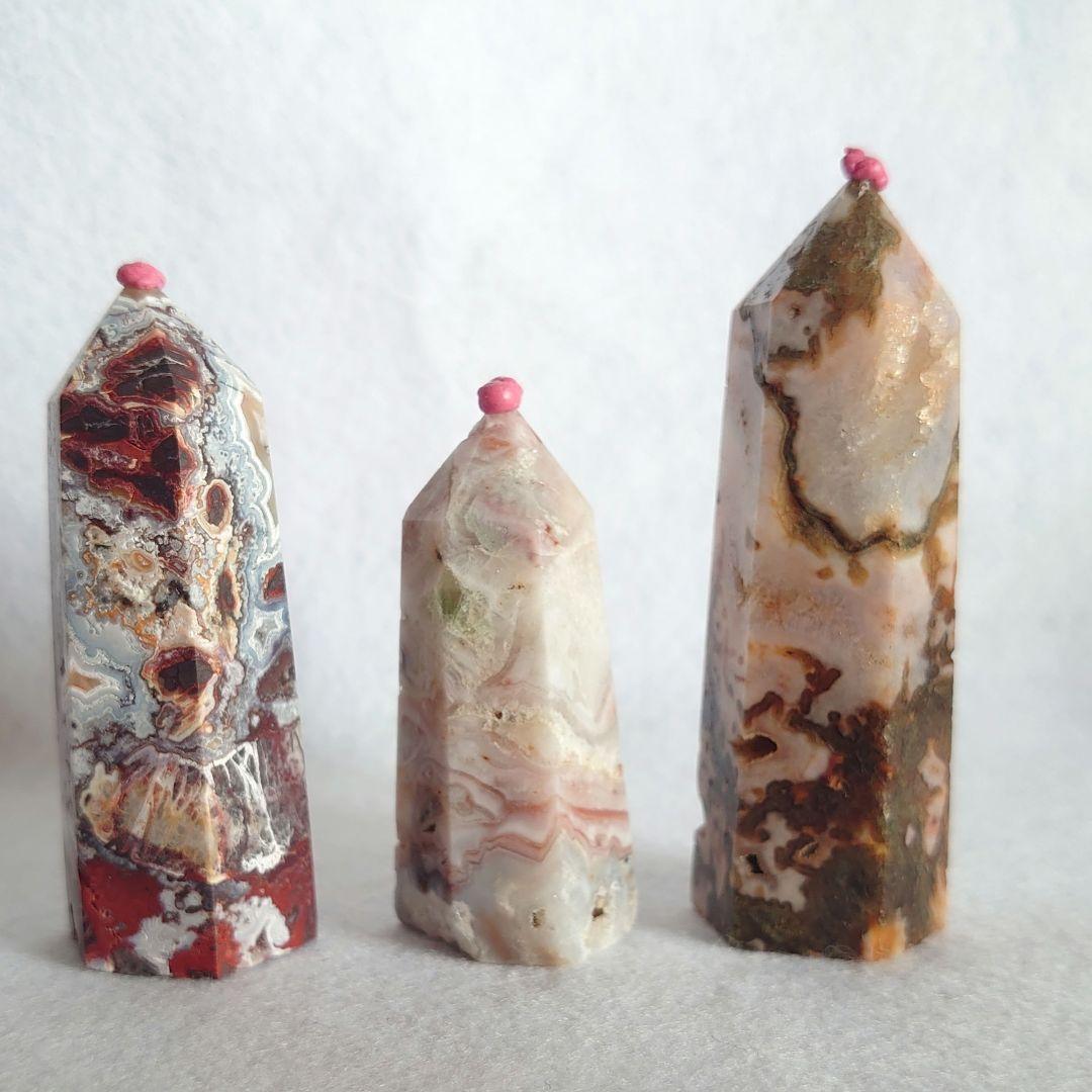 ピンク瑪瑙、メキシコ瑪瑙、レッドモスアゲート特別セット　ポイントタワー素敵な逸品