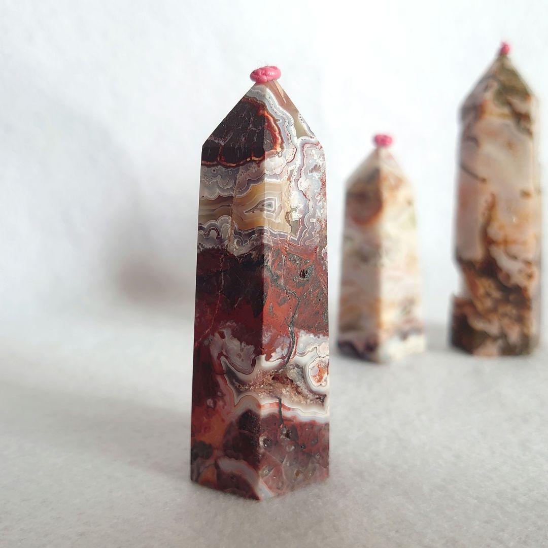 ピンク瑪瑙、メキシコ瑪瑙、レッドモスアゲート特別セット　ポイントタワー素敵な逸品