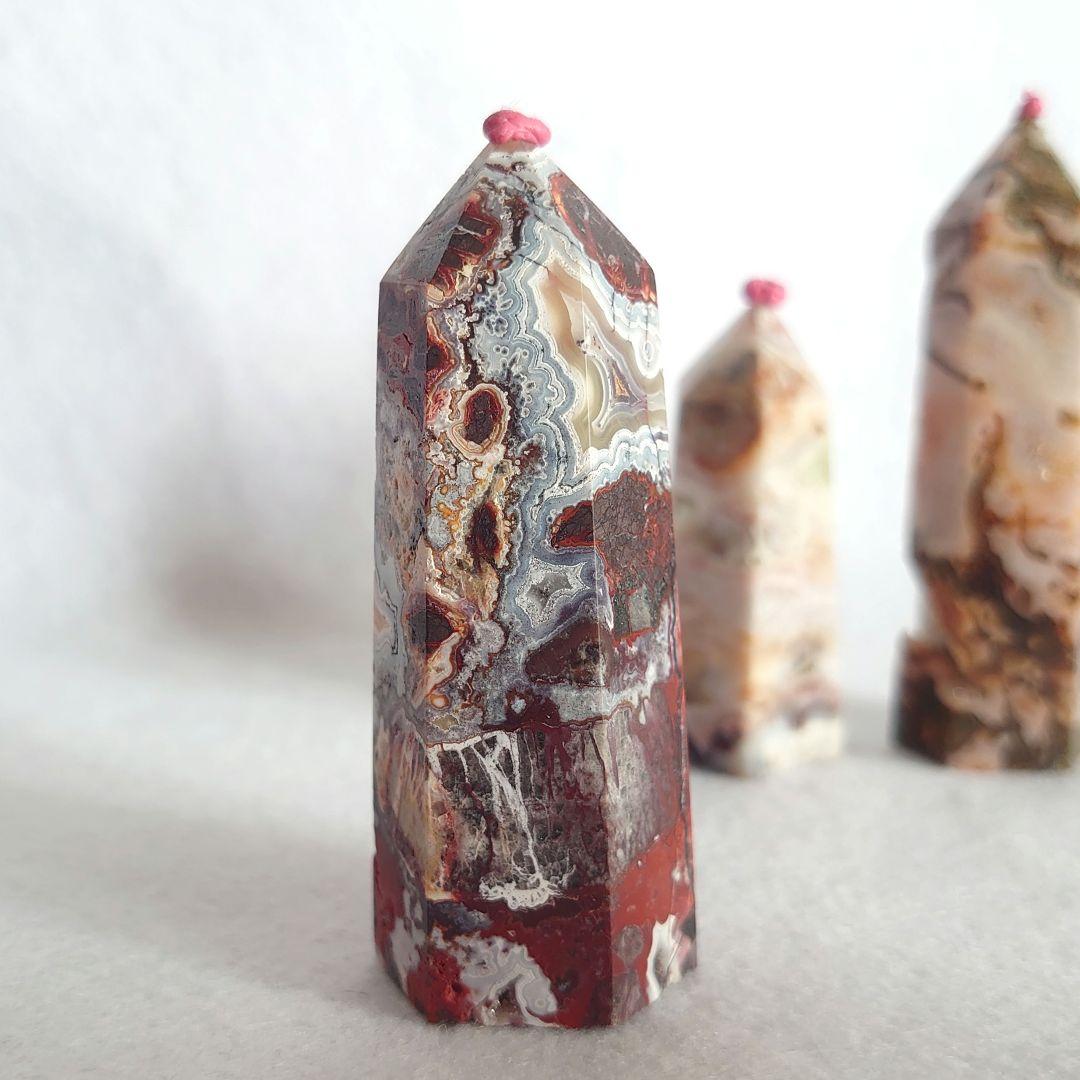 ピンク瑪瑙、メキシコ瑪瑙、レッドモスアゲート特別セット　ポイントタワー素敵な逸品