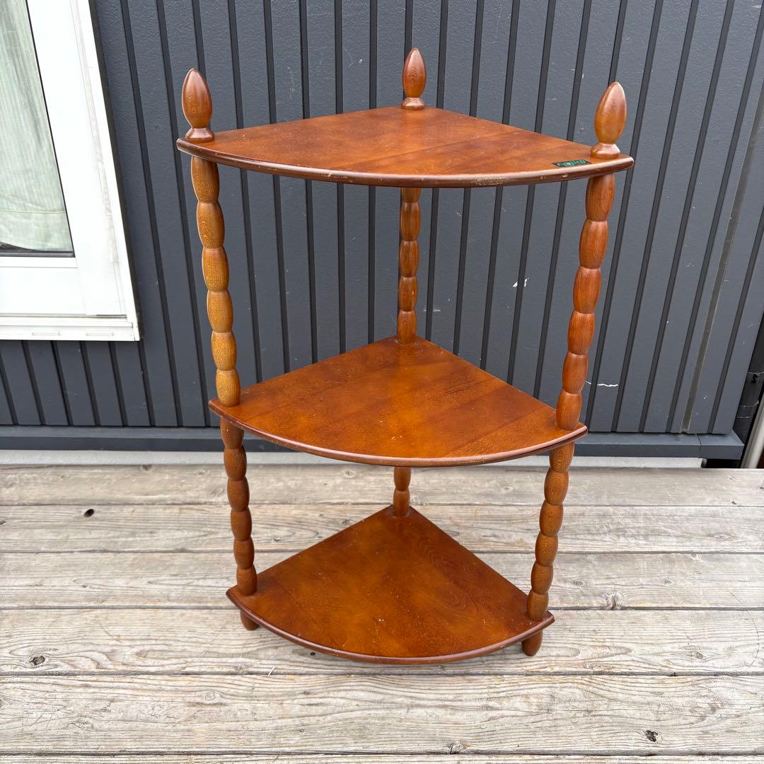 希少 ナジコ 木製コーナーラック 飾り棚 3段 昭和レトロ ミッドセンチュリー