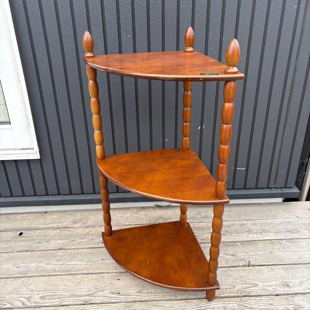 希少 ナジコ 木製コーナーラック 飾り棚 3段 昭和レトロ ミッドセンチュリー