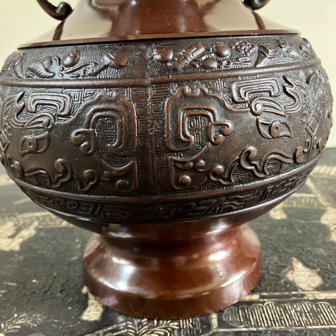 高岡銅器 鋳銅花瓶 銅製花瓶 花器 龍泉堂 天龍 耳付花瓶 骨董品 - メルカリ