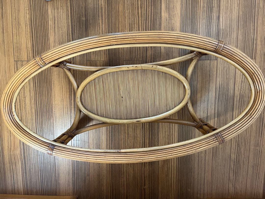 【ラタン　ガラス天板付ローテーブル】