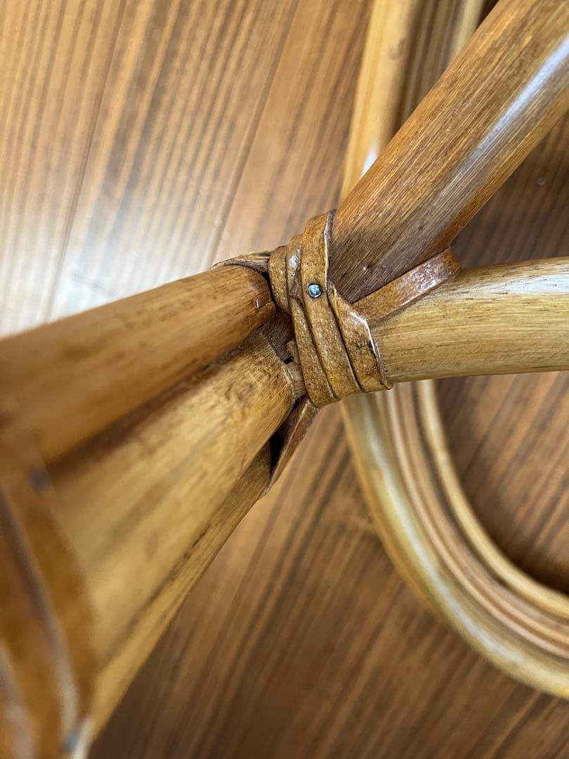 【ラタン　ガラス天板付ローテーブル】