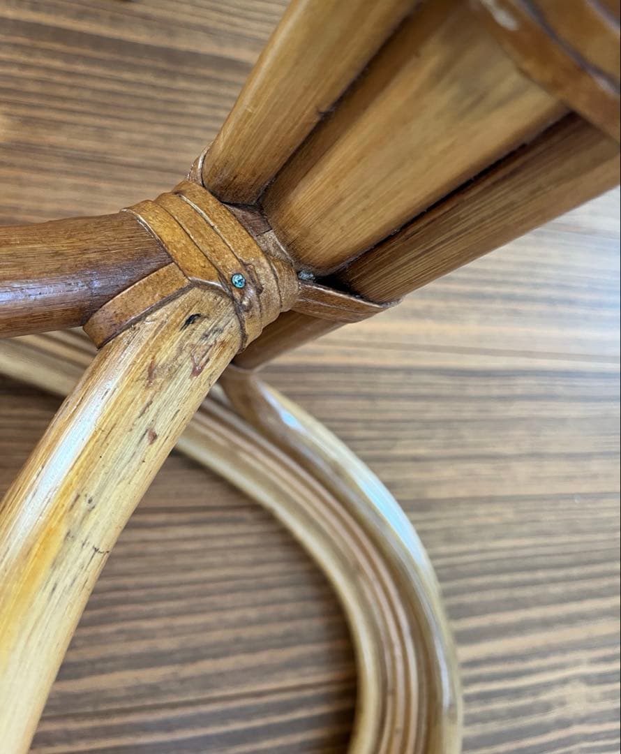 【ラタン　ガラス天板付ローテーブル】