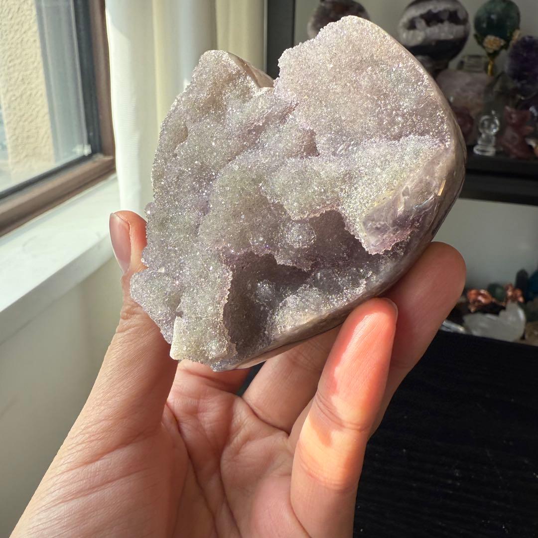 天然石シュガーアメジストのハート　置物NO.112409