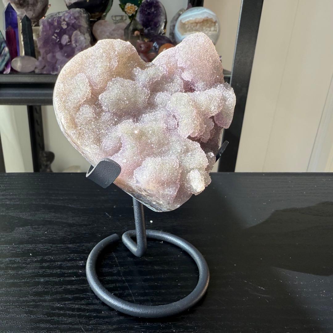 天然石シュガーアメジストのハート　置物NO.112409