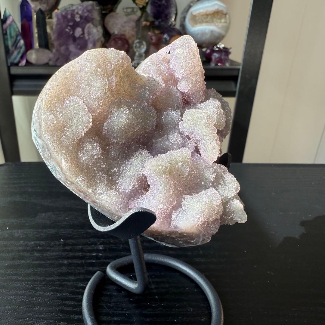 天然石シュガーアメジストのハート　置物NO.112409
