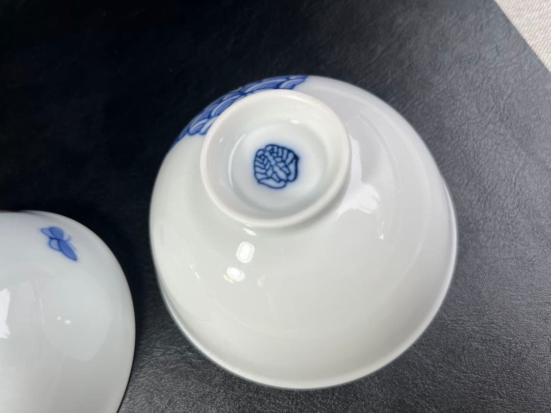 色鍋島　鍋島御庭焼　蝶図　飯碗　ご飯茶碗　市川光春作 2点