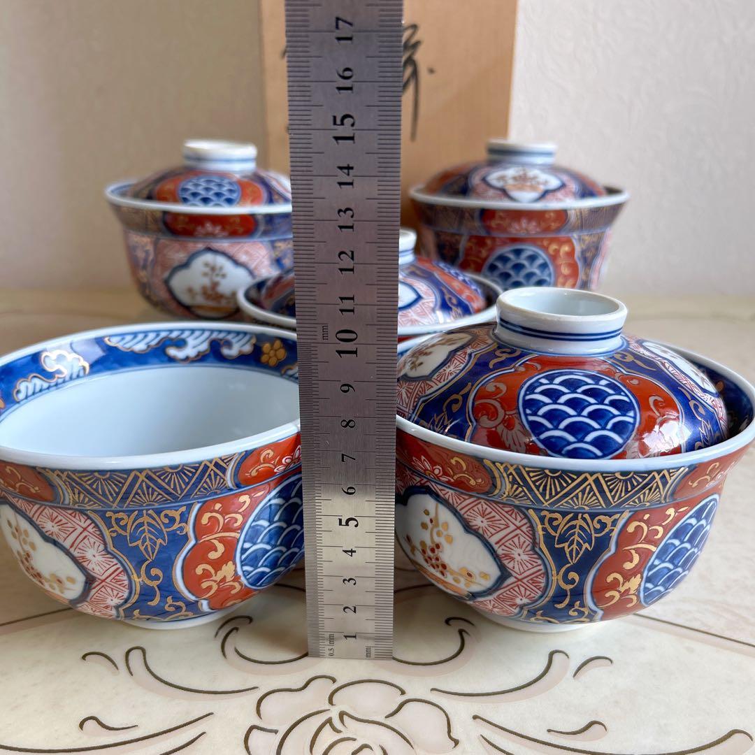 有田焼　藤太郎窯　染錦木甲三方割　雑煮碗揃　5客　蓋付き丼ぶり　金彩古伊万里