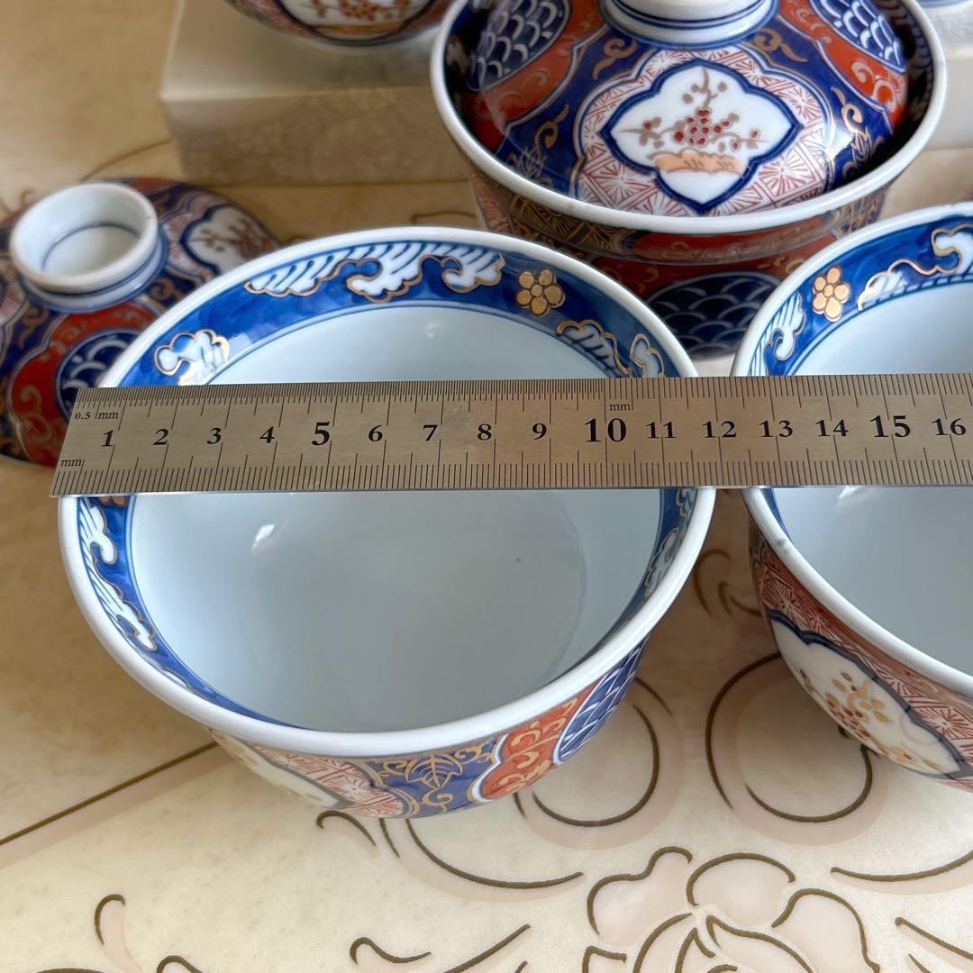 有田焼　藤太郎窯　染錦木甲三方割　雑煮碗揃　5客　蓋付き丼ぶり　金彩古伊万里