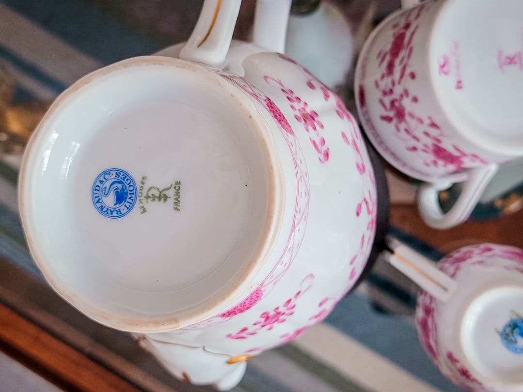 リモージュ Raynaud ピンク花柄 ティー3点セット 仏製