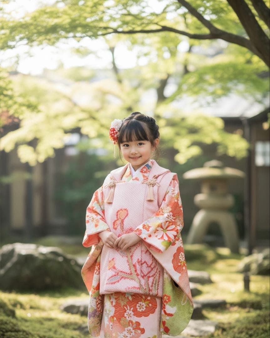 レトロ着物♡総絞り被布　七五三　3歳　女の子　フルセット　ピンク　アンティーク