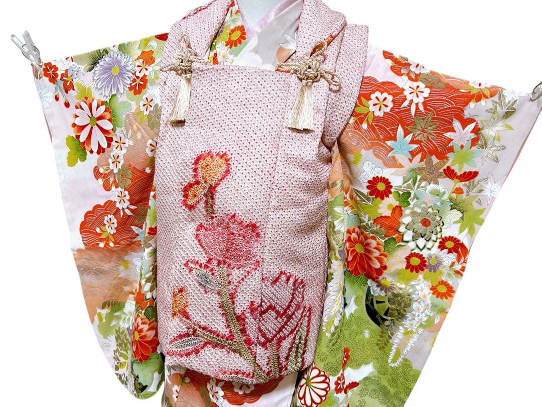 レトロ着物♡総絞り被布　七五三　3歳　女の子　フルセット　ピンク　アンティーク