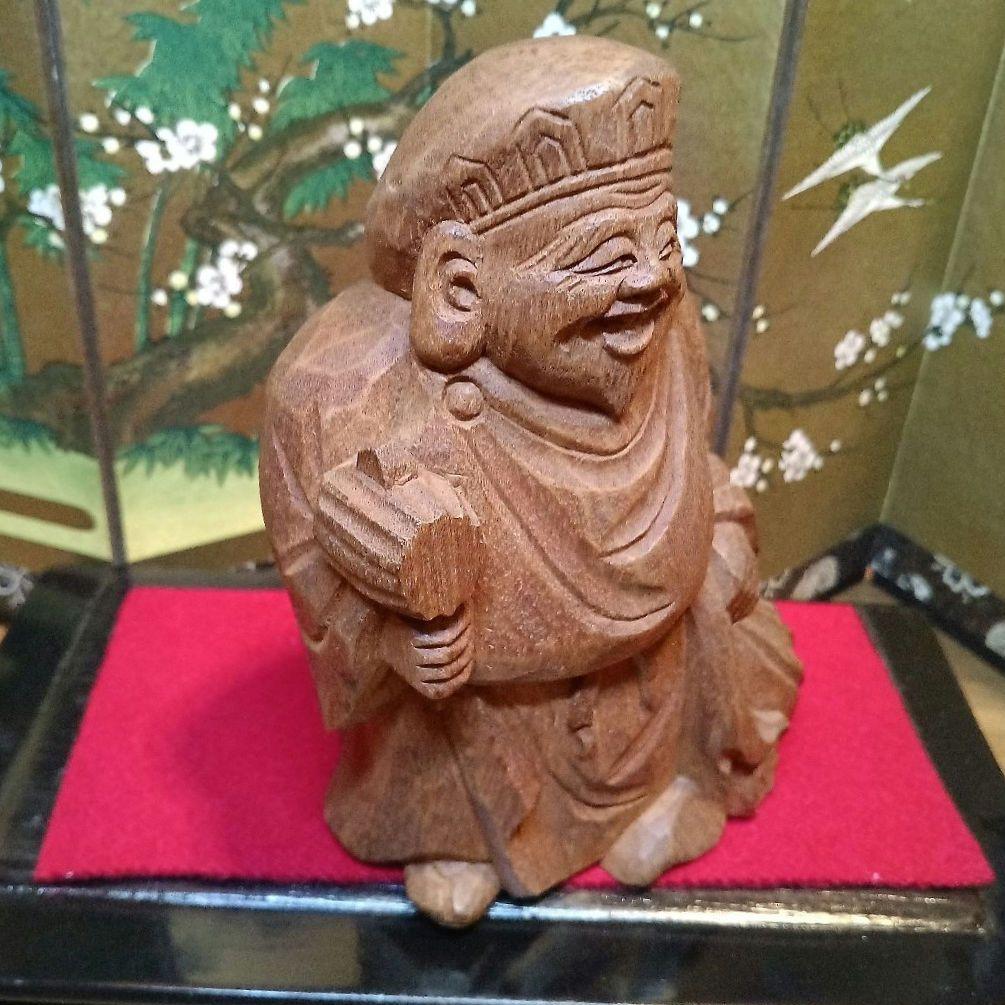 骨董品　恵比寿:大黒　木彫り置物　屏風&台座付き　希少セット