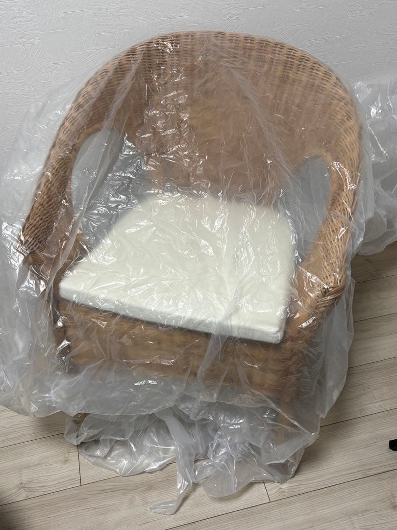 IKEA アーゲン ラタンチェア ホワイトクッション付き