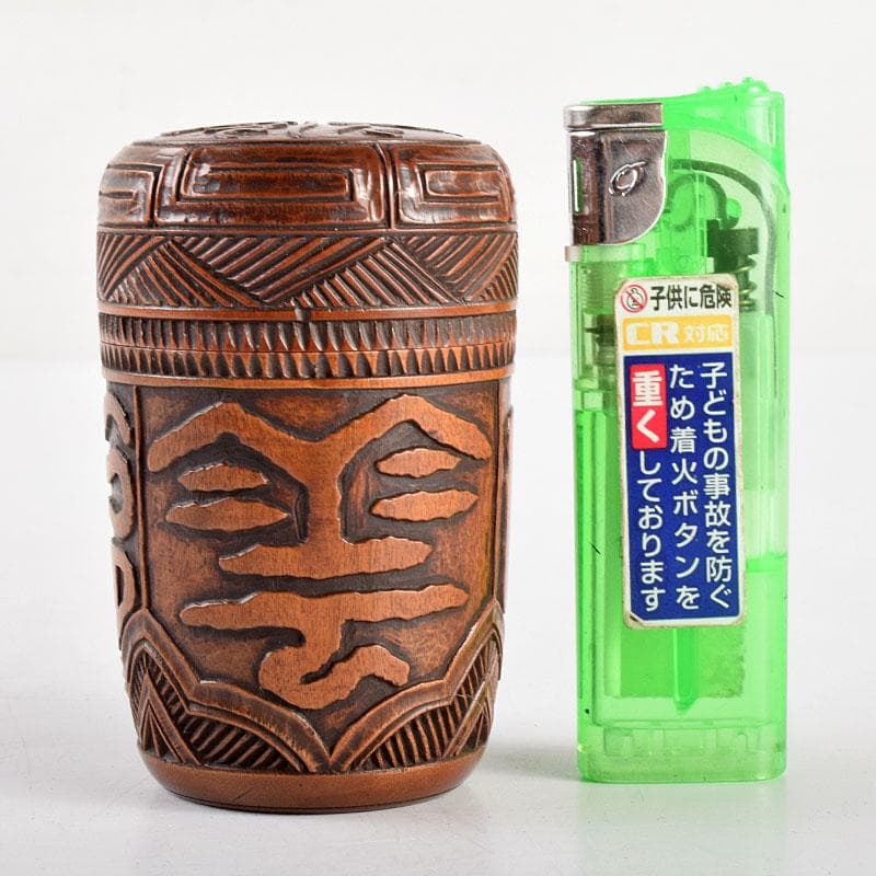 茶道具　黄楊木　木彫　茶入　在銘　時代箱付　M　R4891