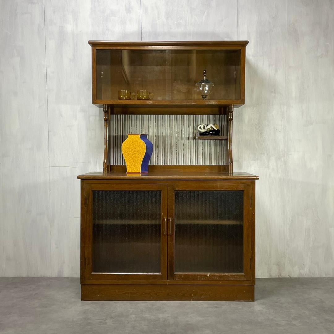 ヴィンテージ カップボード モールガラス 食器棚 収納 飾り棚 ビンテージ