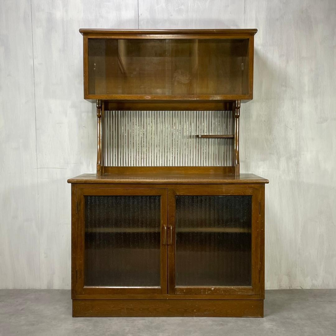 ヴィンテージ カップボード モールガラス 食器棚 収納 飾り棚 ビンテージ