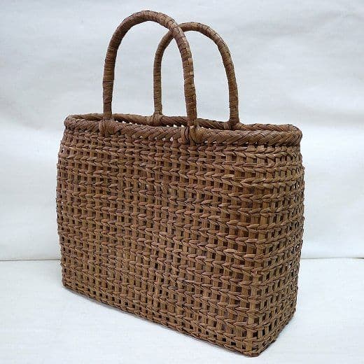 最高級 国産 山葡萄 透かし松葉編み かごバッグ 二番皮 国産柿渋染め内布